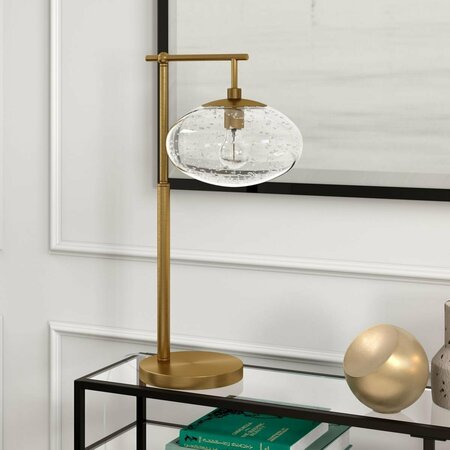 HUDSON & CANAL 25 in. Tall Blume Arc Table Lamp with Glass Shade, Brushed Brass TL1498